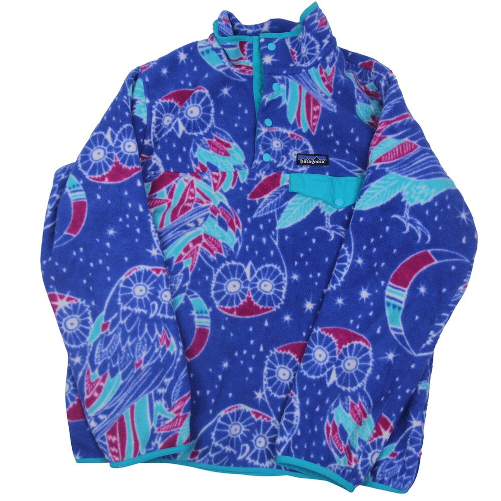 Patagonia Synchilla "Harvest Moon" Allover Owl Print Snap T Sweater